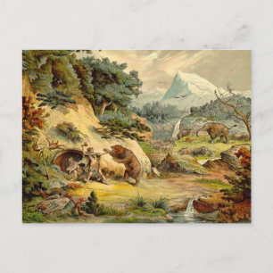 Prähistorische Szene Antiquitätendruck Postkarte