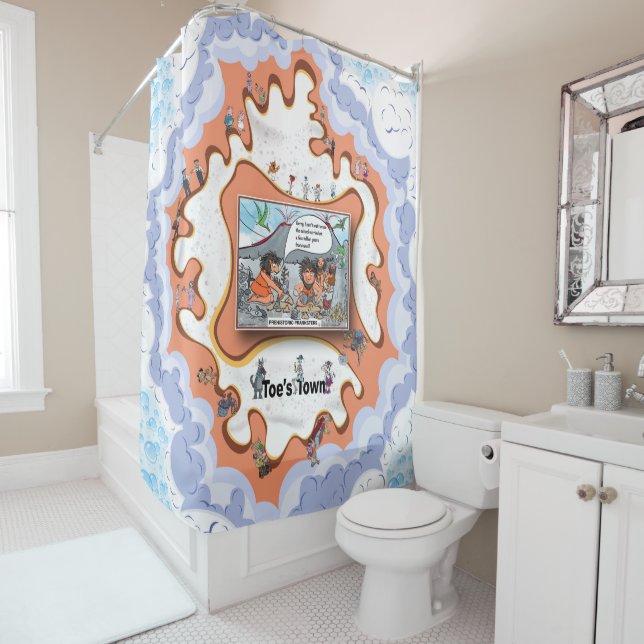 Prähistorische Witzbolde | Satirischer Humor Duschvorhang (Beispiel)