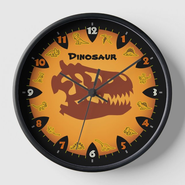Prähistorischer Orange Dinosaur Wall Clock Uhr (Vorderseite)