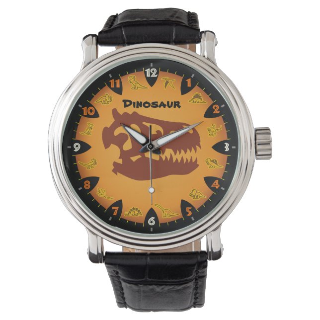 Prähistorischer Orange Dinosaurier Watch Armbanduhr (Vorderseite)