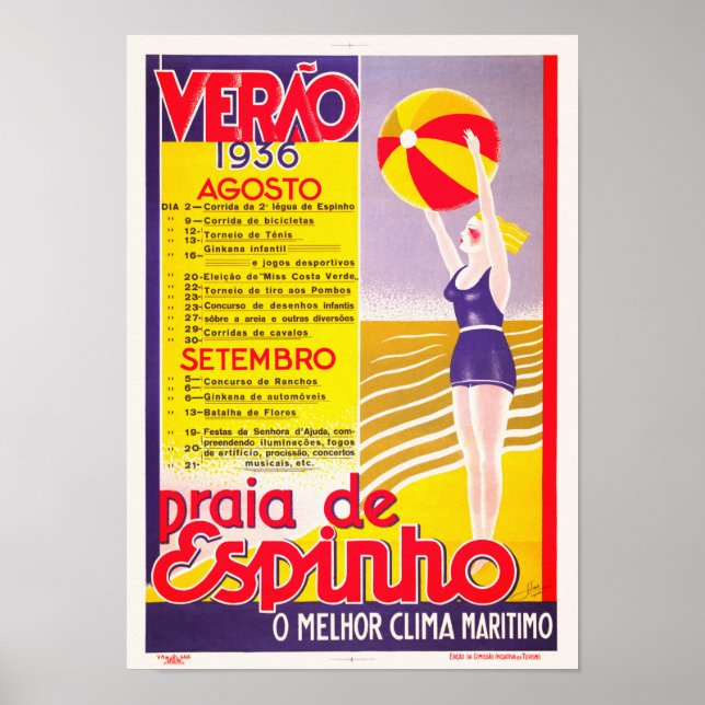 Praia de Espinho Verao Portugal Vintage Poster (Vorne)