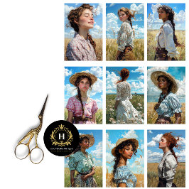 Prairie Cowgirl Collage Decoupage Seidenpapier