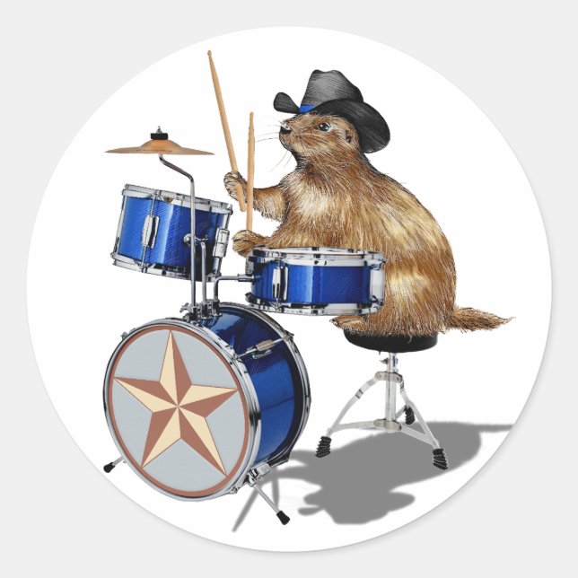 Prairie Dog Drummer Runder Aufkleber (Vorderseite)