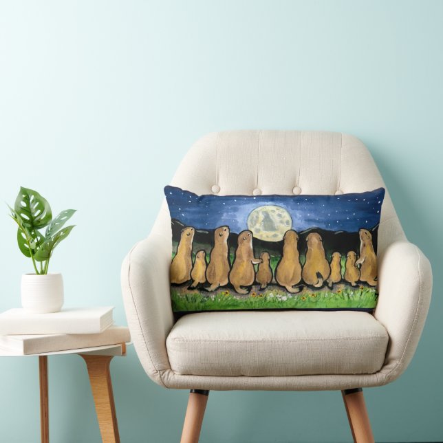 Prairie Dog Moon Night Scene Designer Pillow Lendenkissen (Stuhl )