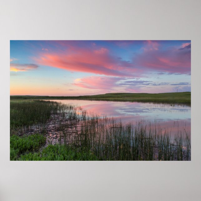 Prairie Pond reflektiert brillante Sonnenaufgangsw Poster (Vorne)