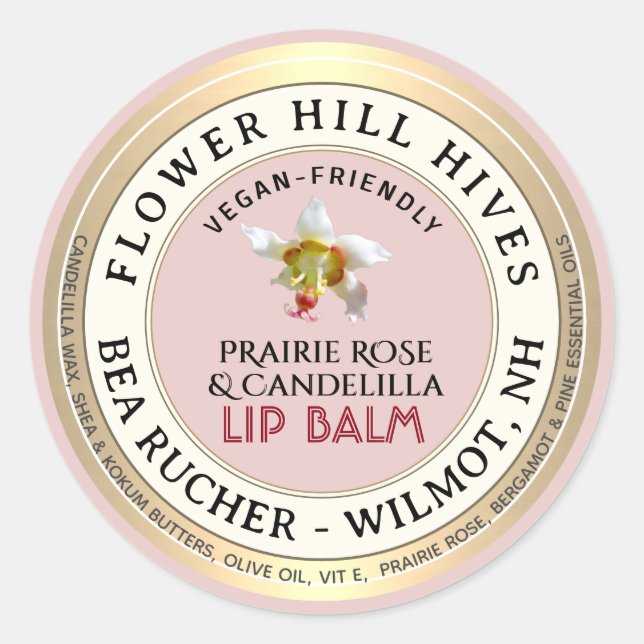 PRAIRIE ROSE Candelilla Wachs Lippe Balm Etikett Runder Aufkleber (Vorderseite)