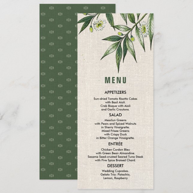 prairie sauvage | Cartes de menu Mariage Botanique (Devant / Derrière)