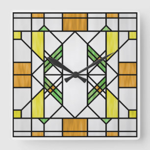 Prairie School Style Interpretation Nr. 2 Quadratische Wanduhr