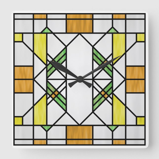 Prairie School Style Interpretation Nr. 2 Quadratische Wanduhr (Vorderseite)