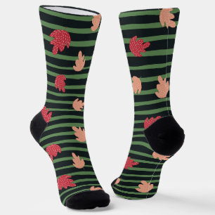 Praktisches Muster Leaf und Streifen Grün Socken