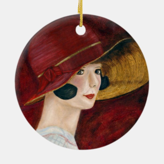Prallplatten-Mädchen in Red Hat Zwanzigerjahre Keramik Ornament (Hinten)