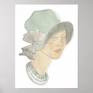 Prallplatten-Mode-Skizze - Frau mit Hut Poster