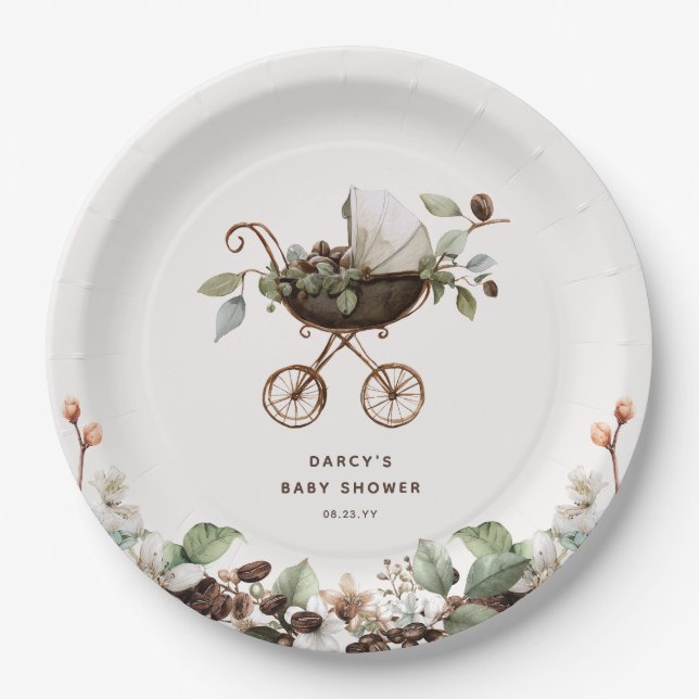 Pram 'Baby is Brewing' Coffee Baby Shower Pappteller (Vorderseite)