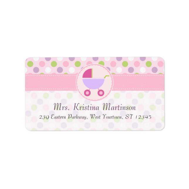 Pram- und Polka-Dots-Adresse Adressaufkleber (Vorne)