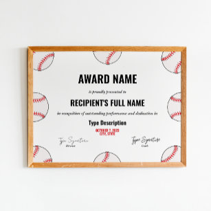 Prämienzertifikat für Baseball-Leistung - Sofort Poster