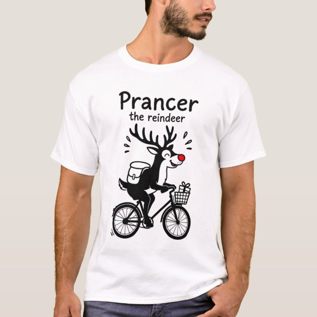 Prancer das Rentier fährt Rad T-Shirt (Vorderseite)