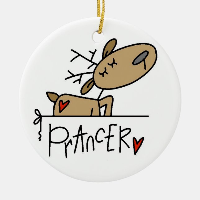 Prancer die Ren-Weihnachtsandenken-Verzierung Keramikornament (Vorne)