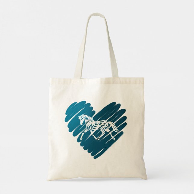 Prancing Pony Blue Heart Scribble Design Tragetasche (Rückseite)