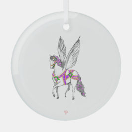 Prancing White Pegasus Vintage Carousel Horse Ornament Aus Glas