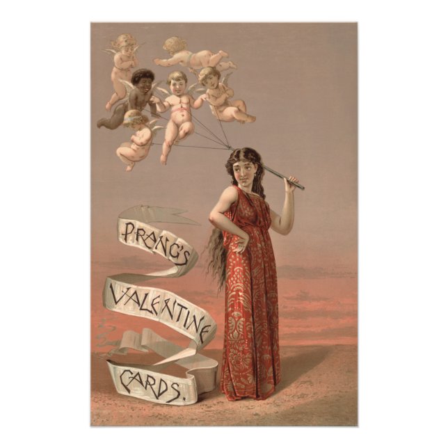 Prang's Valentine Cards AD, Woman & Cherubs Fotodruck (Vorne)