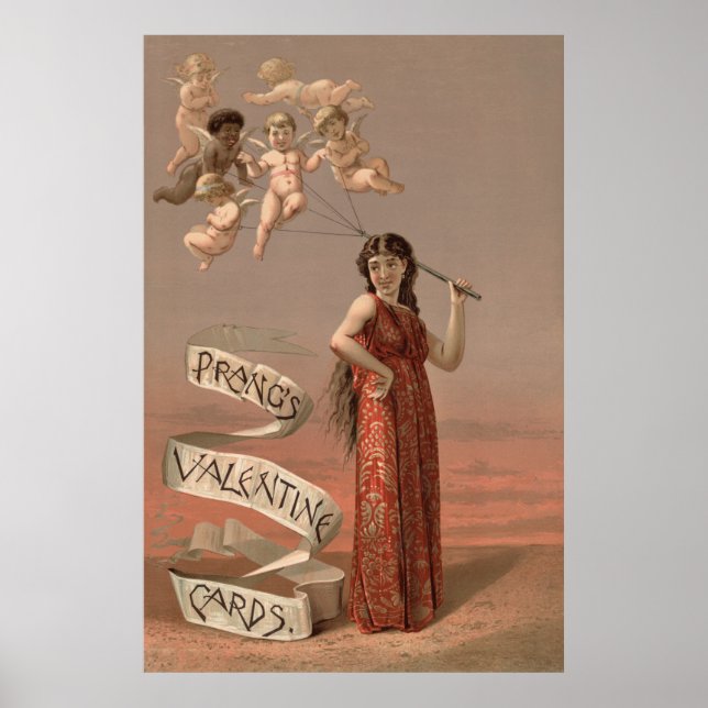 Prang's Valentine Cards AD, Woman & Cherubs Poster (Vorne)