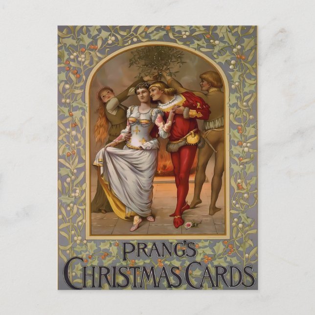Prang's Vintage Christmas Mistletoe Kiss Postkarte (Vorderseite)