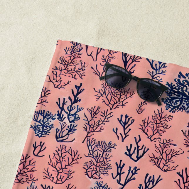 Präppy Coral Blue Muster Strandtuch (Beispiel)