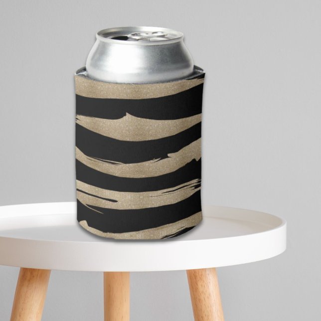 präppy geometrisches Muster schwarz-goldene Streif Dosenkühler (preppy geometric pattern black and gold stripes can cooler)