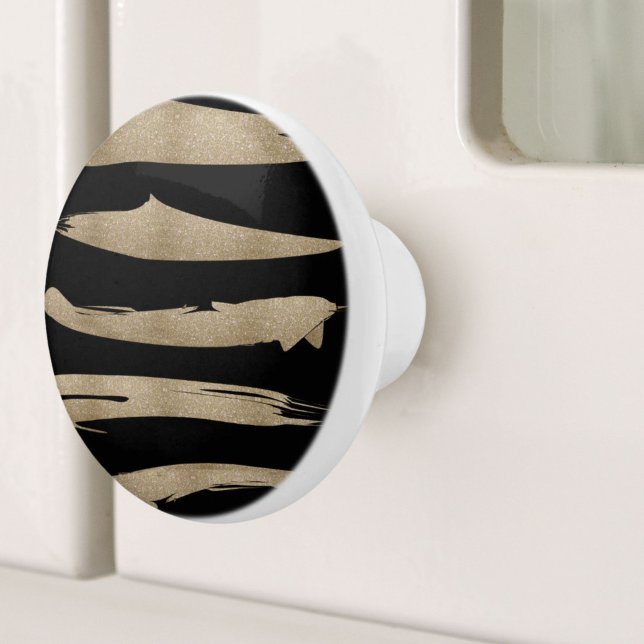 präppy geometrisches Muster schwarz-goldene Streif Keramikknauf (preppy geometric pattern black and gold stripes ceramic knob)