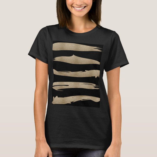 präppy geometrisches Muster schwarz-goldene Streif T-Shirt (Vorderseite)
