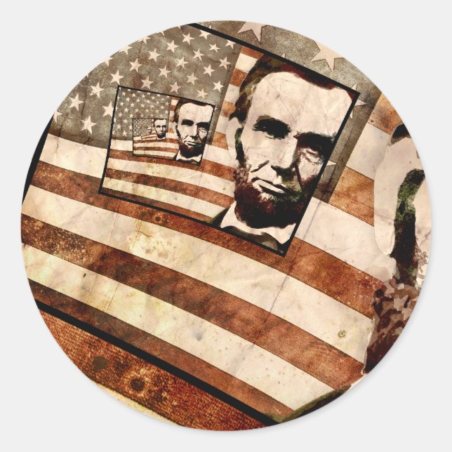 Präsident Abraham Lincoln Patriotic Flag Runder Aufkleber (Vorderseite)
