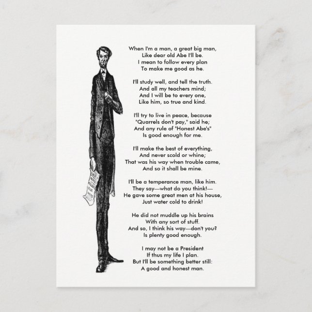 Präsident Abraham Lincoln Tribute Vintag Gedicht Postkarte (Vorderseite)