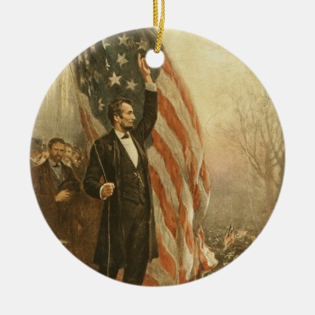 Präsident Abraham Lincoln unter amerikanischer Fla Keramik Ornament (Vorne)