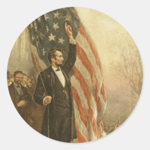 Präsident Abraham Lincoln unter amerikanischer Fla Runder Aufkleber