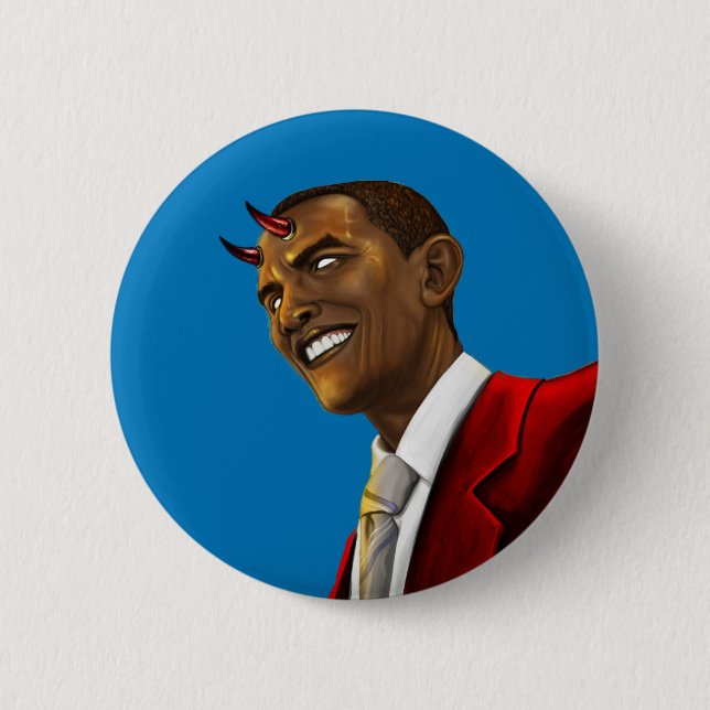 Präsident Barack Obama als der Teufel Halloween Button (Vorderseite)