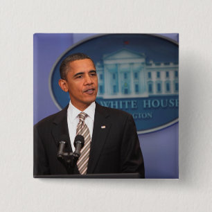 Präsident Barack Obama macht eine Mitteilung Button