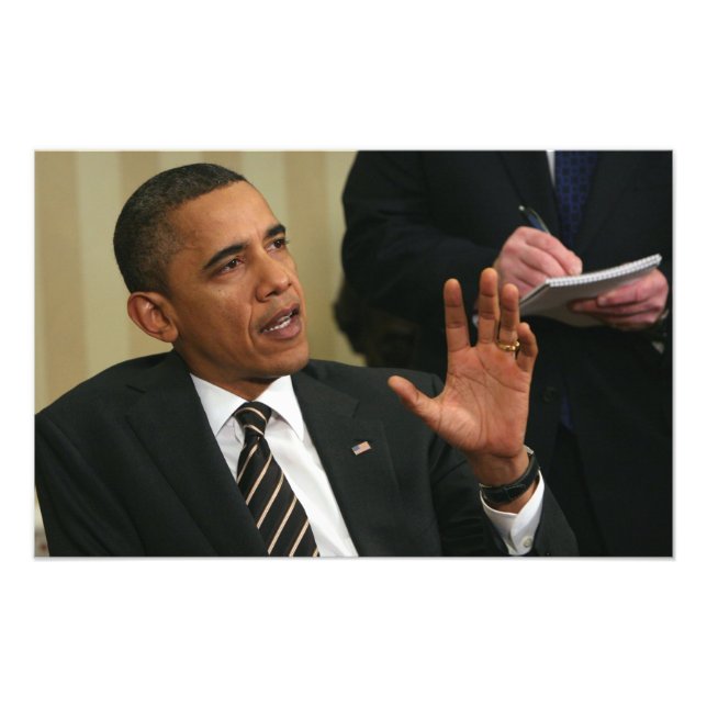 Präsident Barack Obama spricht mit der Presse Fotodruck (Vorne)