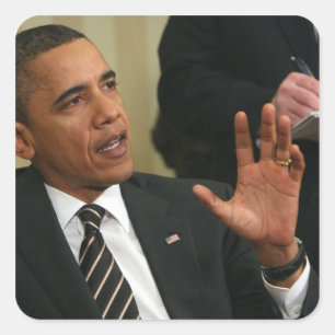 Präsident Barack Obama spricht mit der Presse Quadratischer Aufkleber