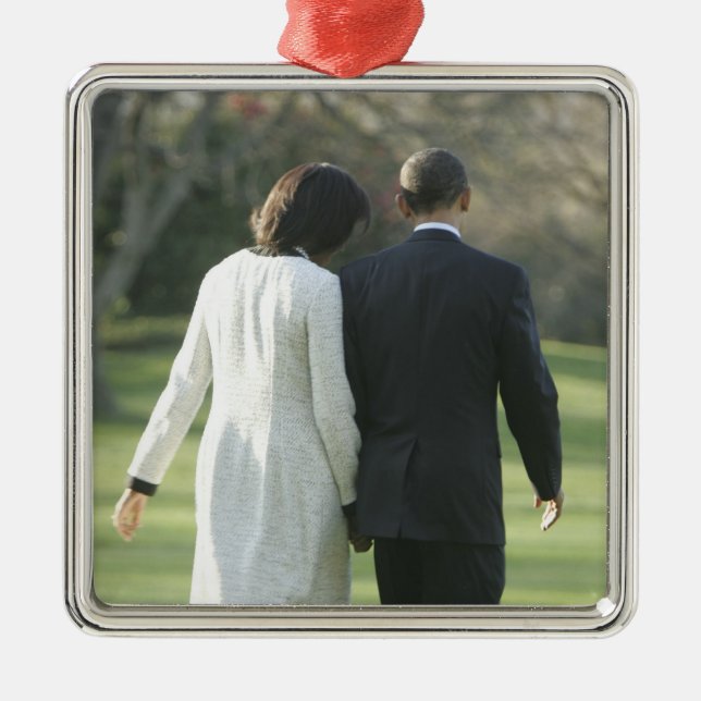 Präsident Barack Obama und First Lady Michelle Silbernes Ornament (Vorne)