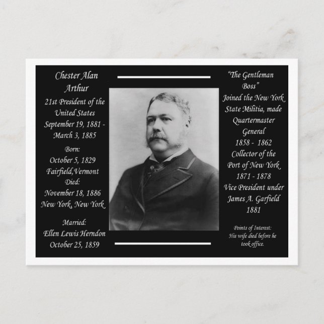 Präsident Chester Alan Arthur Postkarte (Vorderseite)
