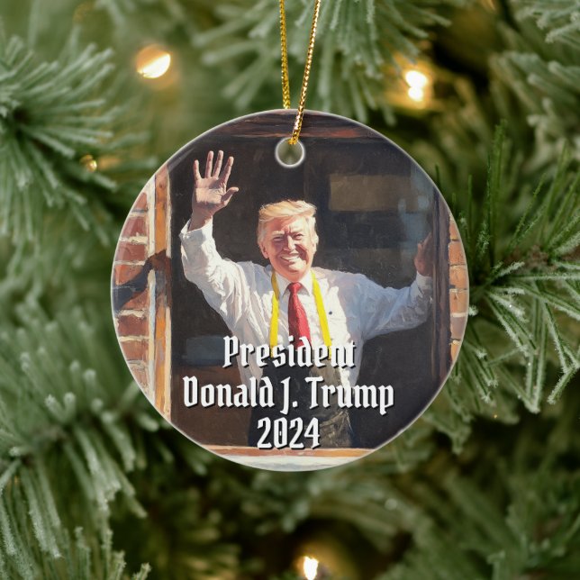 Präsident Donald J. Trump Fast Food Funny 2024 Keramik Ornament (Baum)