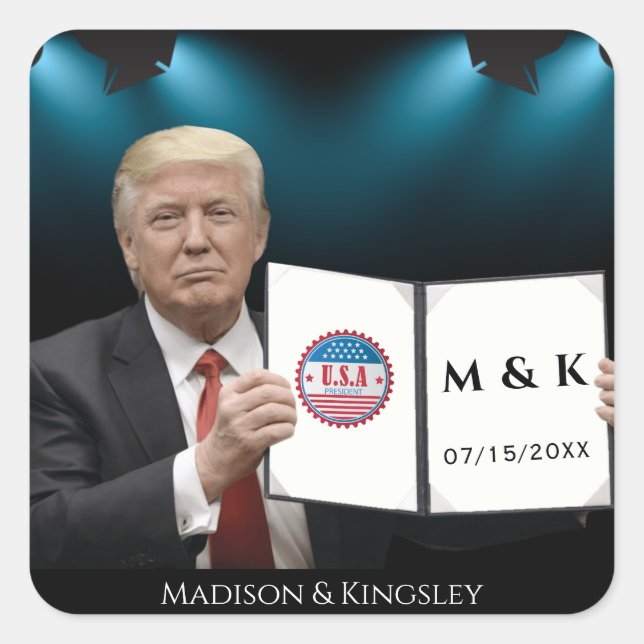 Präsident Donald J. Trump Wedding Quadratischer Aufkleber (Vorderseite)