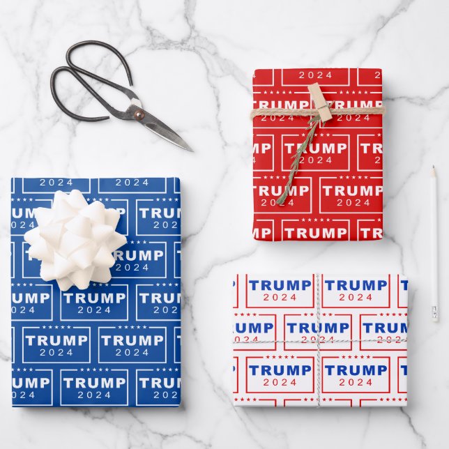 Präsident Donald Trump 2024 Patriotische Weihnacht Geschenkpapier Set (Vorderseite)