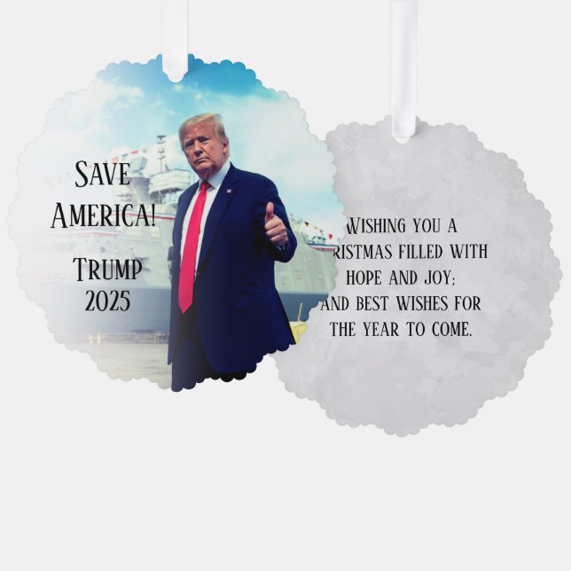 Präsident Donald Trump 2024 Rette Amerika Schiff Ornament Karte (Vorderseite/Rückseite)