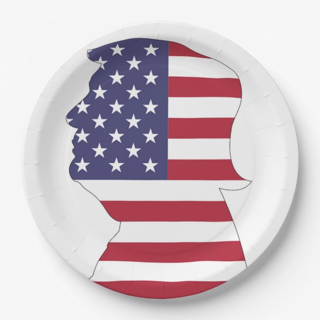 PRÄSIDENT DONALD TRUMP AMERIKANISCHER FLAG PAPPTELLER (Vorderseite)