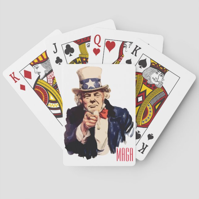 Präsident Donald Trump, der Uncle Sam Schildert Spielkarten (Rückseite)