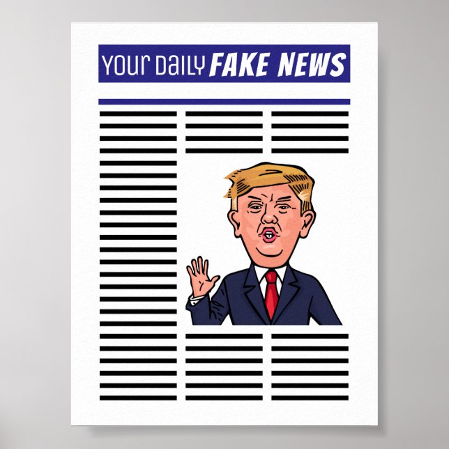 Präsident Donald Trump Fake News Funny Cartoon Poster (Vorne)