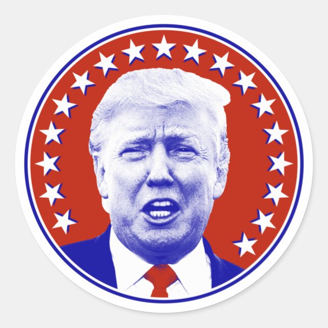Präsident Donald Trump in Rot Runder Aufkleber (Vorderseite)