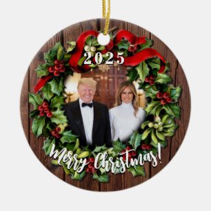 Präsident Donald Trump & Melania 2023 Holly Wreath Keramik Ornament