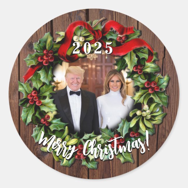 Präsident Donald Trump & Melania 2023 Holly Wreath Runder Aufkleber (Vorderseite)